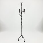 Hand Forged Iron Floor Candelabra 50" (126cm) Antique Copper Patina 3-Arm Vine & Leaf Detail Rustic Decor