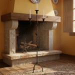 Hand Forged Iron Floor Candelabra 50" (126cm) Antique Copper Patina 3-Arm Vine & Leaf Detail Rustic Decor - Image 2