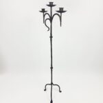 Hand Forged Iron Floor Candelabra 46" (117cm) Antique Copper or Gold Patina 3-Arm Classic Scroll Candle Holder Rustic Decor