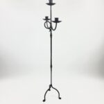 Hand Forged Iron Floor Candelabra 49" (124cm) Antique Copper Patina 3-Arm Compact Scroll Candle Holder Decor