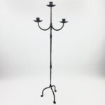 Hand Forged Iron Floor Candelabra 49" (124cm) Antique Copper Patina 3-Arm Compact Scroll Candle Holder Decor - Image 7