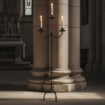 Hand Forged Iron Floor Candelabra 49" (124cm) Antique Copper Patina 3-Arm Compact Scroll Candle Holder Decor - Image 4