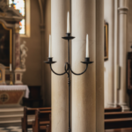 Hand Forged Iron Floor Candelabra 49" (124cm) Antique Copper Patina 3-Arm Compact Scroll Candle Holder Decor - Image 3