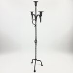 Hand Forged Iron Floor Candelabra 49" (124cm) Antique Copper Patina 3-Arm Wide Base Stable Candle Holder Rustic Decor
