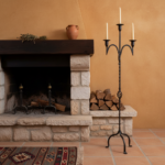 Hand Forged Iron Floor Candelabra 49" (124cm) Antique Copper Patina 3-Arm Wide Base Stable Candle Holder Rustic Decor - Image 3