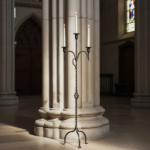 Hand Forged Iron Floor Candelabra 49" (124cm) Antique Copper Patina 3-Arm Wide Base Stable Candle Holder Rustic Decor - Image 4