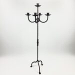 Hand Forged Iron Floor Candelabra 48.5" (123cm) Antique Copper Patina 3-Arm Wide Base Stable Candle Holder Rustic Decor