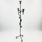 Hand Forged Iron Floor Candelabra 48.5" (123cm) Antique Copper Patina 3-Arm Balanced Scroll Candle Holder Rustic Decor