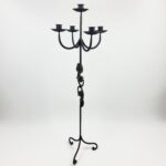 Hand Forged Iron Floor Candelabra 47" (120cm) Antique Copper Patina 4-Arm 5-Candle Classic Scroll Holder Decor