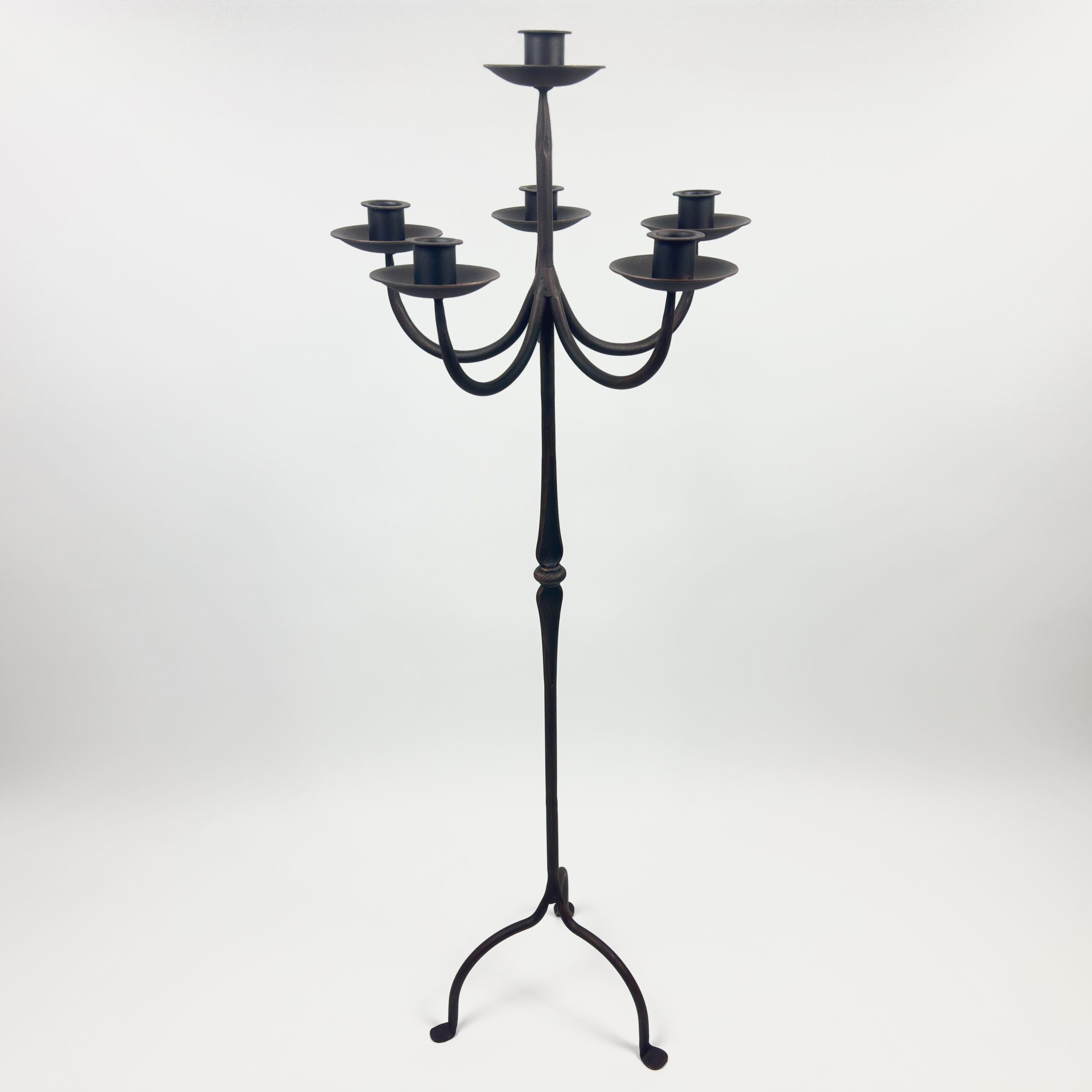 1063 B 40x113 Hand Forged Iron Floor Candelabra 44.5" (113cm) Antique Copper Patina 6-Arm Grand Cluster Candle Holder Decor - Image 1