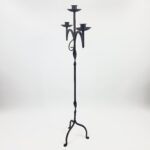 Hand Forged Iron Floor Candelabra 46.5" (118cm) Antique Copper Patina 3-Arm Wide Base Stable Candle Holder Rustic Decor