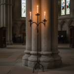 Hand Forged Iron Floor Candelabra 46.5" (118cm) Antique Copper Patina 3-Arm Wide Base Stable Candle Holder Rustic Decor - Image 3