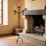 Hand Forged Iron Floor Candelabra 46.5" (118cm) Antique Copper Patina 3-Arm Wide Base Stable Candle Holder Rustic Decor - Image 2