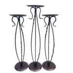 Hand Forged Iron Floor Pedestal Set of 3 (131cm & 115cm) Antique Bronze Finish Candle Holder & Plant Stand Floral Display