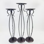 Hand Forged Iron Floor Pedestal Set of 3 (131cm & 115cm) Antique Bronze Finish Candle Holder & Plant Stand Floral Display