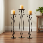 Hand Forged Iron Floor Pedestal Set of 3 (131cm & 115cm) Antique Bronze Finish Candle Holder & Plant Stand Floral Display - Image 3