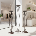 Hand Forged Iron Floor Pedestal Set of 3 (131cm & 115cm) Antique Bronze Finish Candle Holder & Plant Stand Floral Display - Image 5