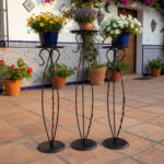 Hand Forged Iron Floor Pedestal Set of 3 (131cm & 115cm) Antique Bronze Finish Candle Holder & Plant Stand Floral Display - Image 2