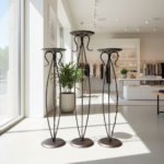 Hand Forged Iron Floor Pedestal Set of 3 (131cm & 115cm) Antique Bronze Finish Candle Holder & Plant Stand Floral Display - Image 4