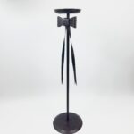 Hand Forged Iron Floor Pedestal 44.5" (113cm) Artisanal Bronze Finish Bow Tie Ribbon Design Welcome Stand