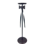 Hand Forged Iron Floor Pedestal 44.5" (113cm) Artisanal Bronze Finish Bow Tie Ribbon Design Welcome Stand