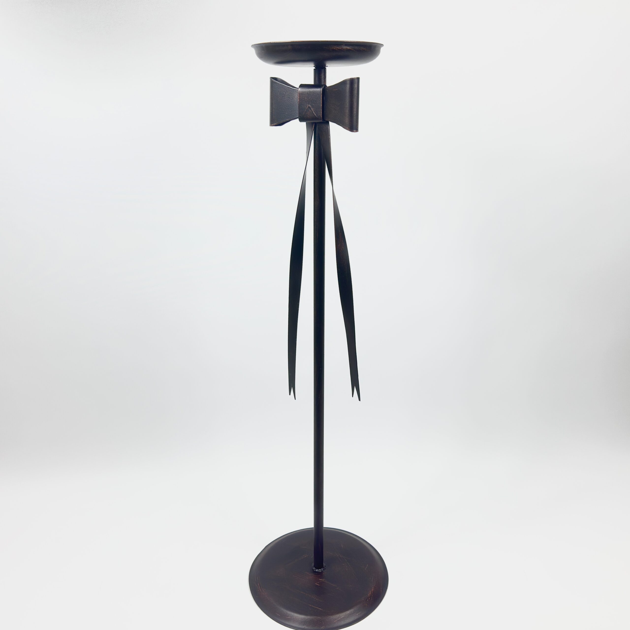 1069 B Hand Forged Iron Floor Pedestal 44.5" (113cm) Artisanal Bronze Finish Bow Tie Ribbon Design Welcome Stand - Image 1