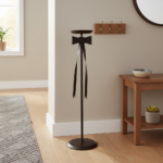 Hand Forged Iron Floor Pedestal 44.5" (113cm) Artisanal Bronze Finish Bow Tie Ribbon Design Welcome Stand - Image 2