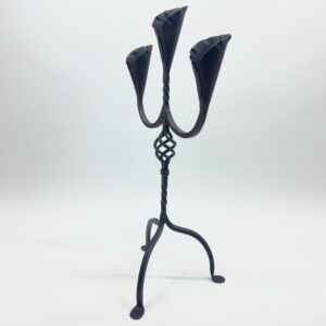 Hand Forged Iron Candelabra 27" (68cm) Antique Copper Finish 3-Arm Sculptural Tulip Cup Centerpiece