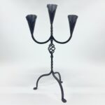 Hand Forged Iron Candelabra 27" (68cm) Antique Copper Finish 3-Arm Sculptural Tulip Cup Centerpiece - Image 5