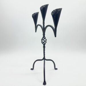 Hand Forged Iron Candelabra 27" (68cm) Antique Copper Finish 3-Arm Wide Tulip Centerpiece Decor