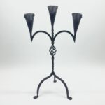 Hand Forged Iron Candelabra 27" (68cm) Antique Copper Finish 3-Arm Wide Tulip Centerpiece Decor - Image 4