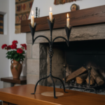 Hand Forged Iron Candelabra 27" (68cm) Antique Copper Finish 3-Arm Wide Tulip Centerpiece Decor - Image 2
