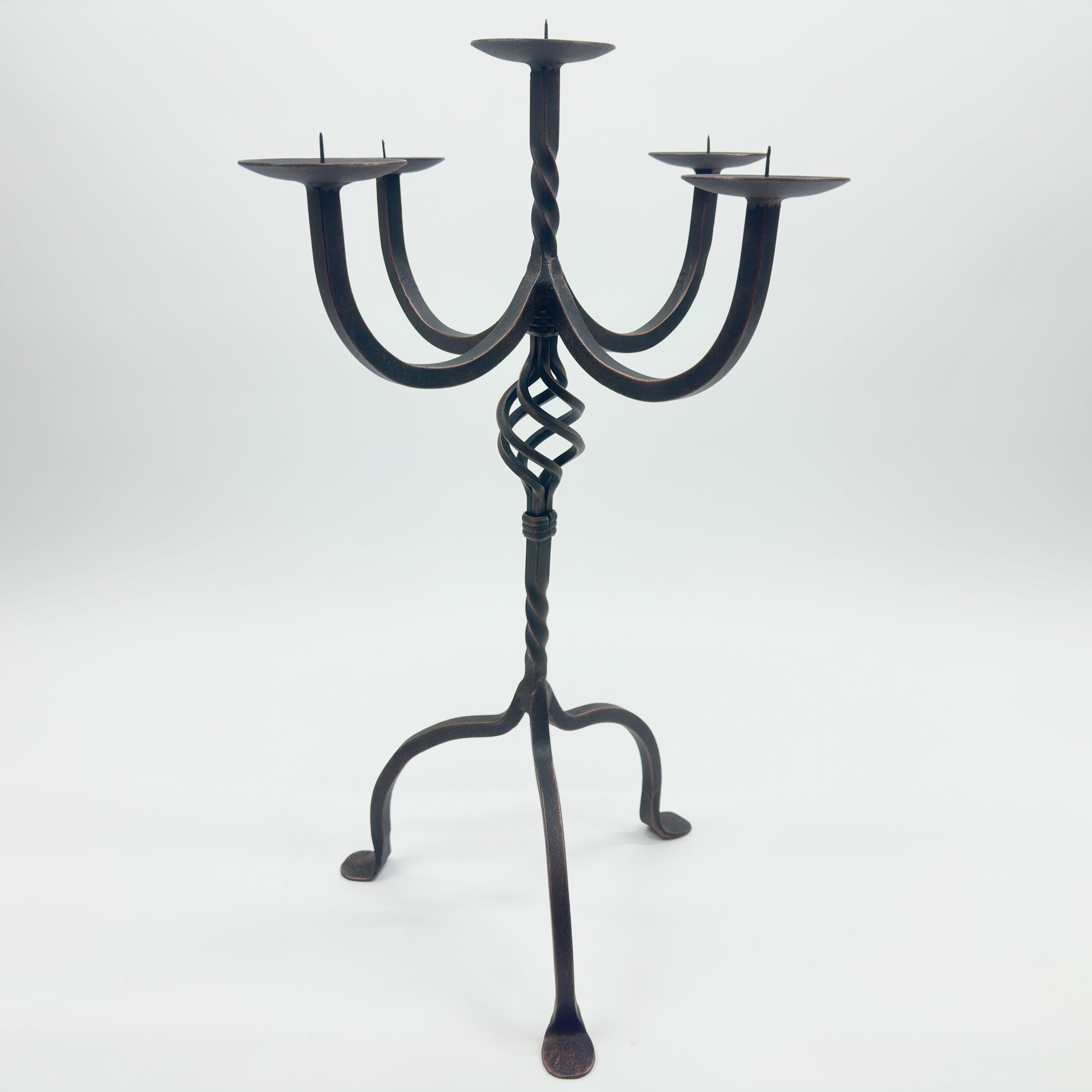 1075 B Hand Forged Iron Candelabra 23.5" (60cm) Antique Copper Finish 5-Arm Grand Banquet Centerpiece & Wedding Decor - Image 1