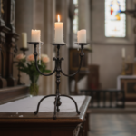 Hand Forged Iron Candelabra 19.5" (50cm) Antique Copper Finish Wide & Conversation Friendly Tabletop Centerpiece - Image 5