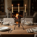 Hand Forged Iron Candelabra 19.5" (50cm) Antique Copper Finish Wide & Conversation Friendly Tabletop Centerpiece - Image 2