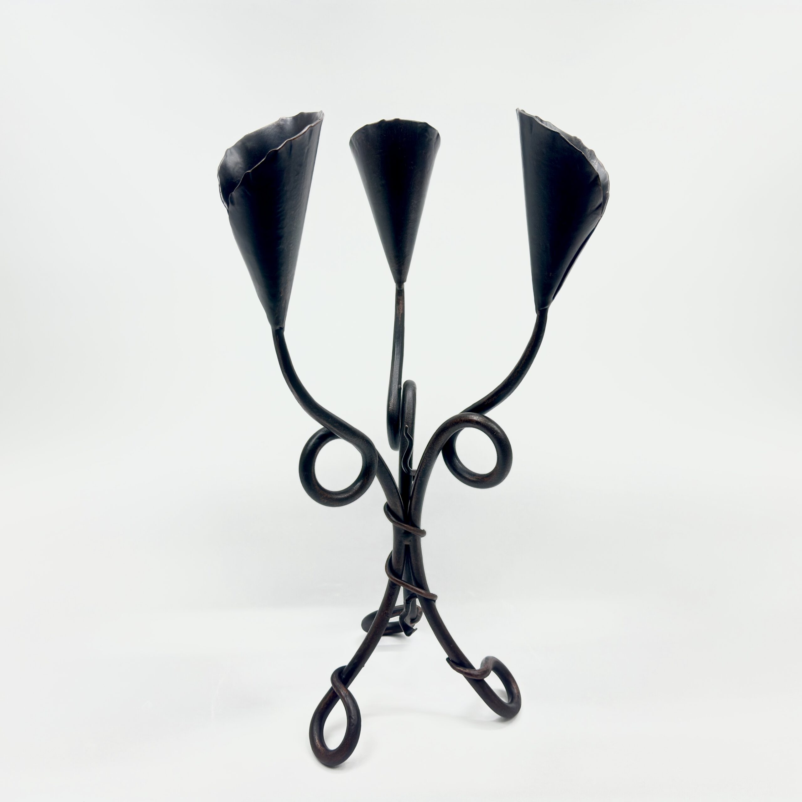 1077 B 28x52 Hand Forged Iron Candelabra 20.5" (52cm) Authentic Antique Copper Patina Finish Compact Artisanal Centerpiece - Image 1