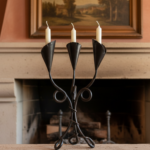 Hand Forged Iron Candelabra 20.5" (52cm) Authentic Antique Copper Patina Finish Compact Artisanal Centerpiece - Image 3