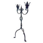 Hand Forged Iron Candelabra 25" (63cm) Antique Copper Finish 2-Arm Royal Fleur de Lis Mantel Centerpiece