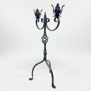 Hand Forged Iron Candelabra 25" (63cm) Antique Copper Finish 2-Arm Royal Fleur-de-Lis Mantel Centerpiece