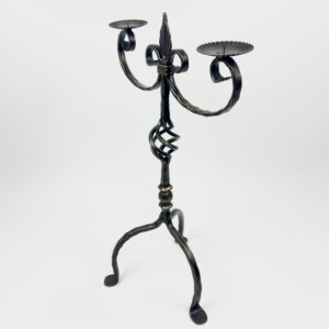 Hand Forged Iron Candelabra 24.5" (62cm) Antique Gold Patina Finish 2-Arm Royal Scrolled Mantel Decor