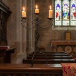 Hand Forged Iron Candelabra 24.5" (62cm) Antique Gold Patina Finish 2-Arm Royal Scrolled Mantel Decor - Image 3