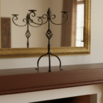 Hand Forged Iron Candelabra 24.5" (62cm) Antique Gold Patina Finish 2-Arm Royal Scrolled Mantel Decor - Image 4