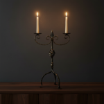 Hand Forged Iron Candelabra 24.5" (62cm) Antique Gold Patina Finish 2-Arm Royal Scrolled Mantel Decor - Image 2