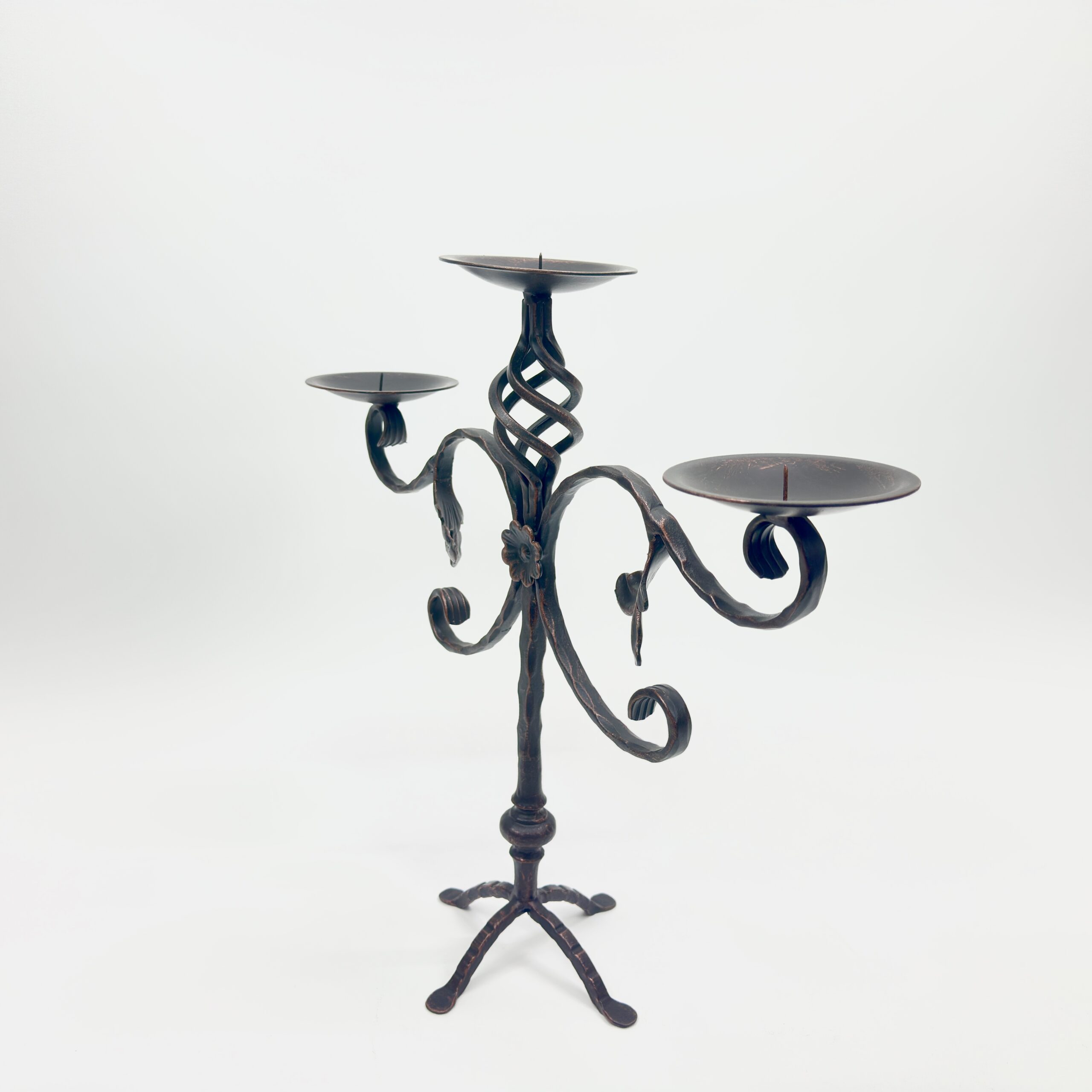 1081 B Hand Forged Iron Candelabra 19.5" (49cm) Antique Copper Finish Grand Estate Wide-Arm Centerpiece - Image 1