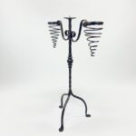 Hand Forged Iron Candelabra 26.5" (67cm) Sculptural Spiral Single Candle Stand Antique Finish