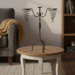 Hand Forged Iron Candelabra 26.5" (67cm) Sculptural Spiral Single Candle Stand Antique Finish - Image 5