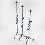 Hand Forged Iron Candelabra Set of 3 (91-111cm) Antique Copper Finish Floor Standing Sculpted Twist & Leaf Node Estate Set - Image 5