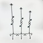 Hand Forged Iron Candelabra Set of 3 (91-111cm) Antique Copper Finish Floor Standing Sculpted Twist & Leaf Node Estate Set