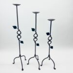 Hand Forged Iron Candelabra Set of 3 (80-100cm) Antique Copper Finish Sculpted Twist & Leaf Floor Set