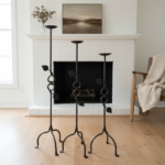 Hand Forged Iron Candelabra Set of 3 (80-100cm) Antique Copper Finish Sculpted Twist & Leaf Floor Set - Image 2